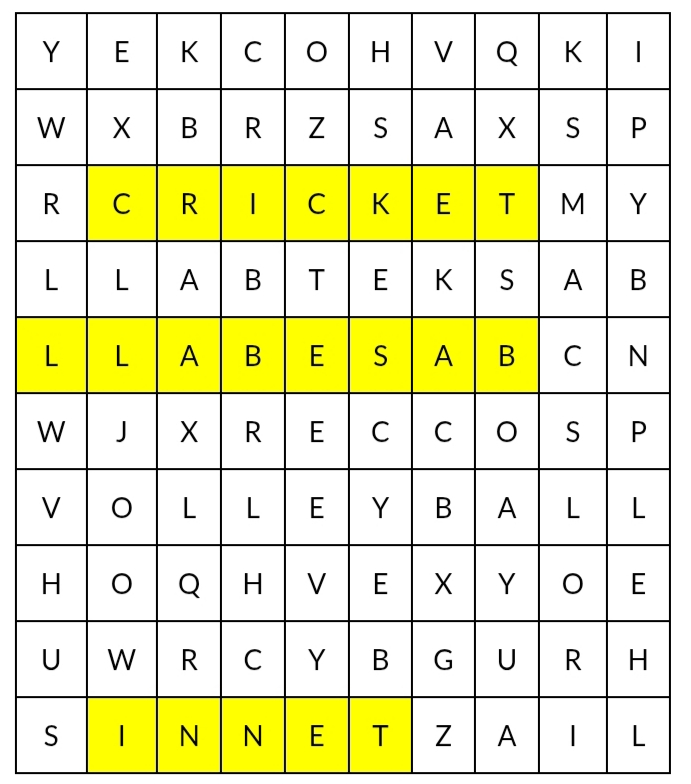 Sopa de letras en inglés con palabras relacionadas con deportes